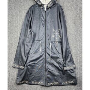 Unbranded Norse Rune Hooded Jacket Unisex XL Black Gold Viking Vegvisir Longline